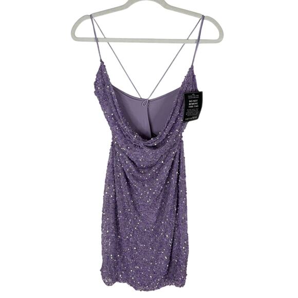 Retrofete Mindi Sequin Mini Dress Cowl Neck Sexy Party Cocktail Evening Lilac MD - Picture 4 of 10
